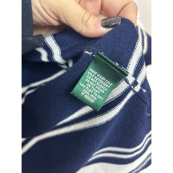 Lauren Ralph Lauren Women's M Navy Striped Silk Cashmere Cardigan Poncho - Picture 10 of 10